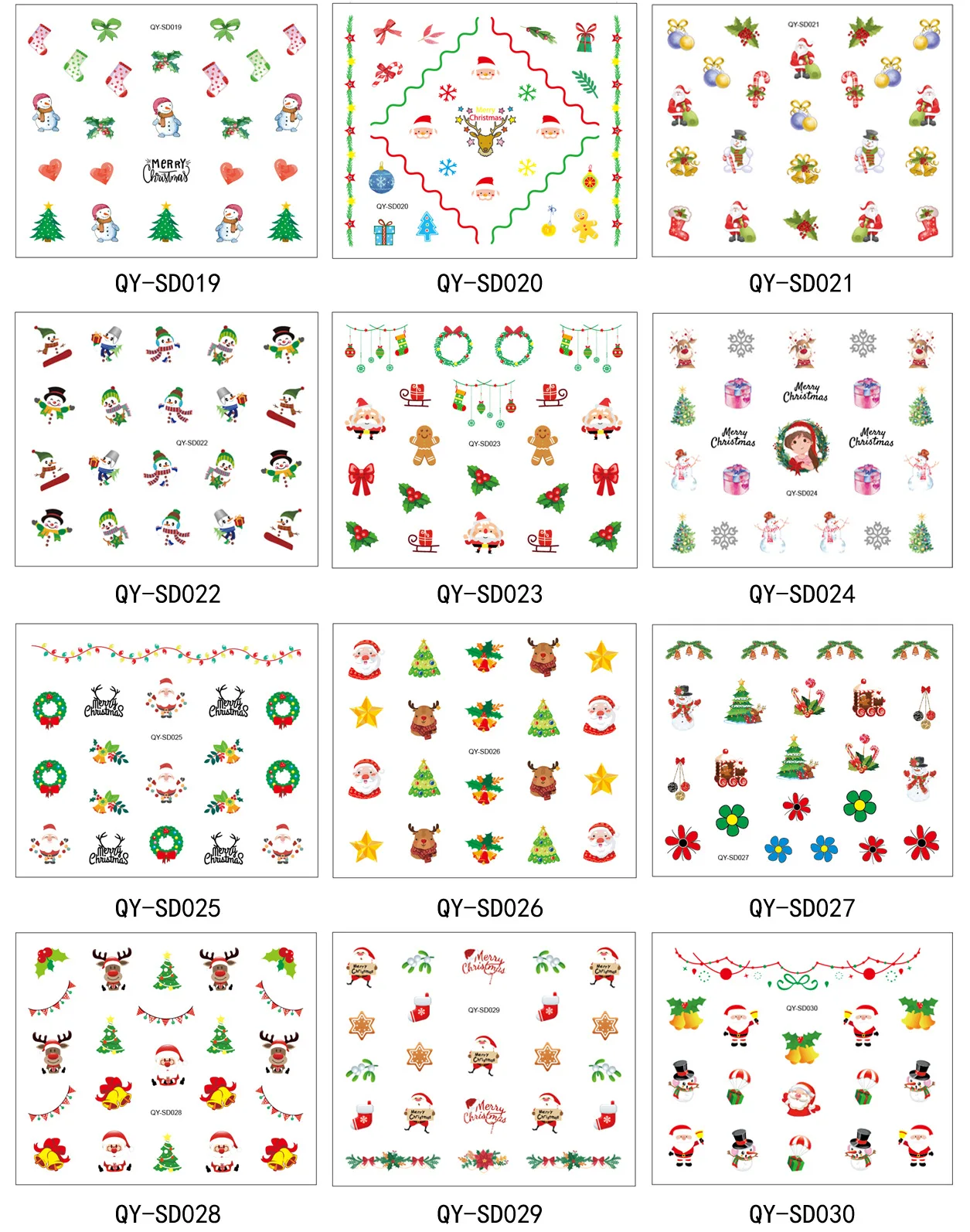 

Christmas Xmas Nail Art Stickers 3D Design Beauty Snowflake Santa Claus Tips Decal Gift