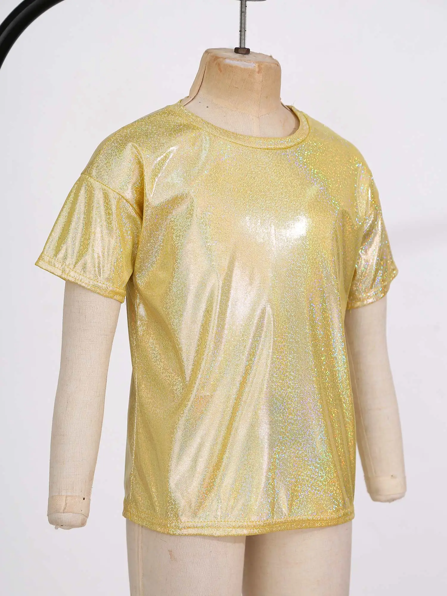 

Child Girls Shiny Short Sleeve Shirt T-Shirt Stage Performance Jazz Hip Hop Dance Performance Clothes Dancewear