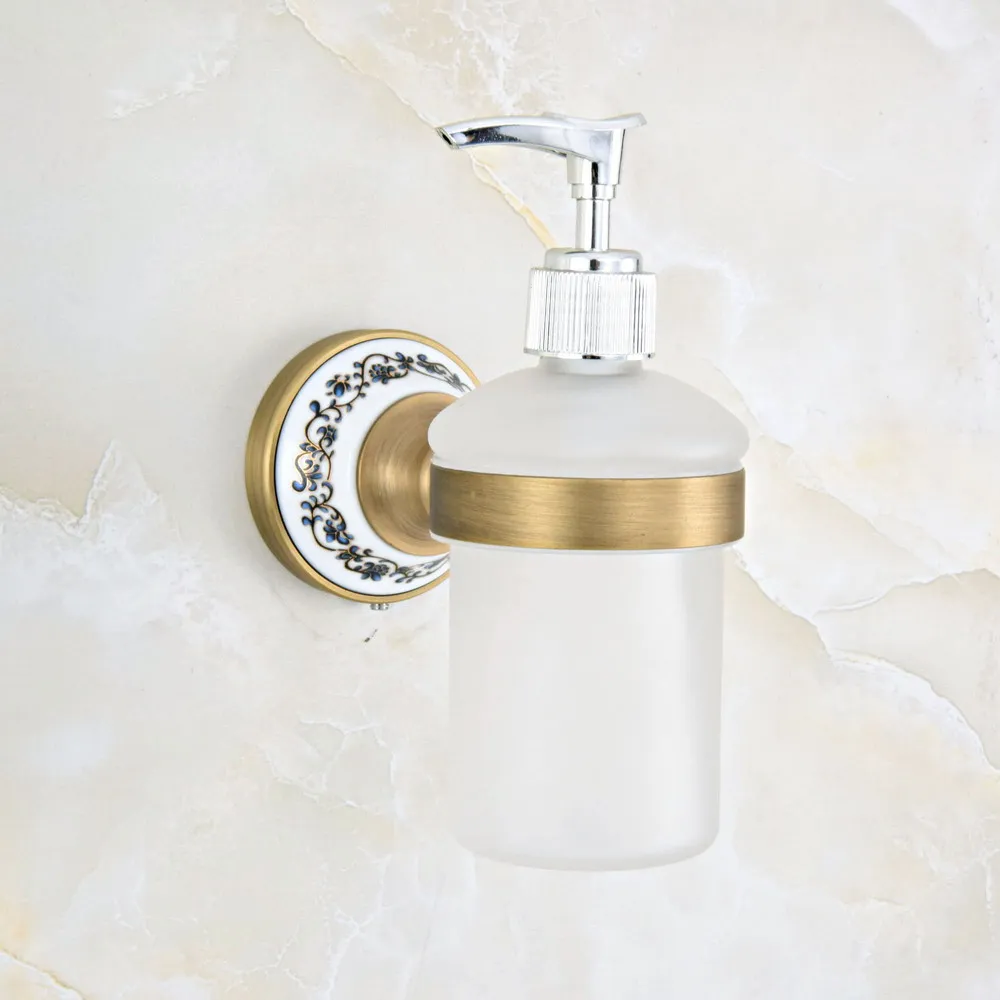 antique brass ceramic base wall mounted kitchen bathroom sink basin accessory glass soap dispenser aba814 free global shipping