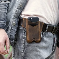 genuine leather waist cellphone bag for iphone 12 13 mini pro max men portable mobile phone cover case holder belt loop holster