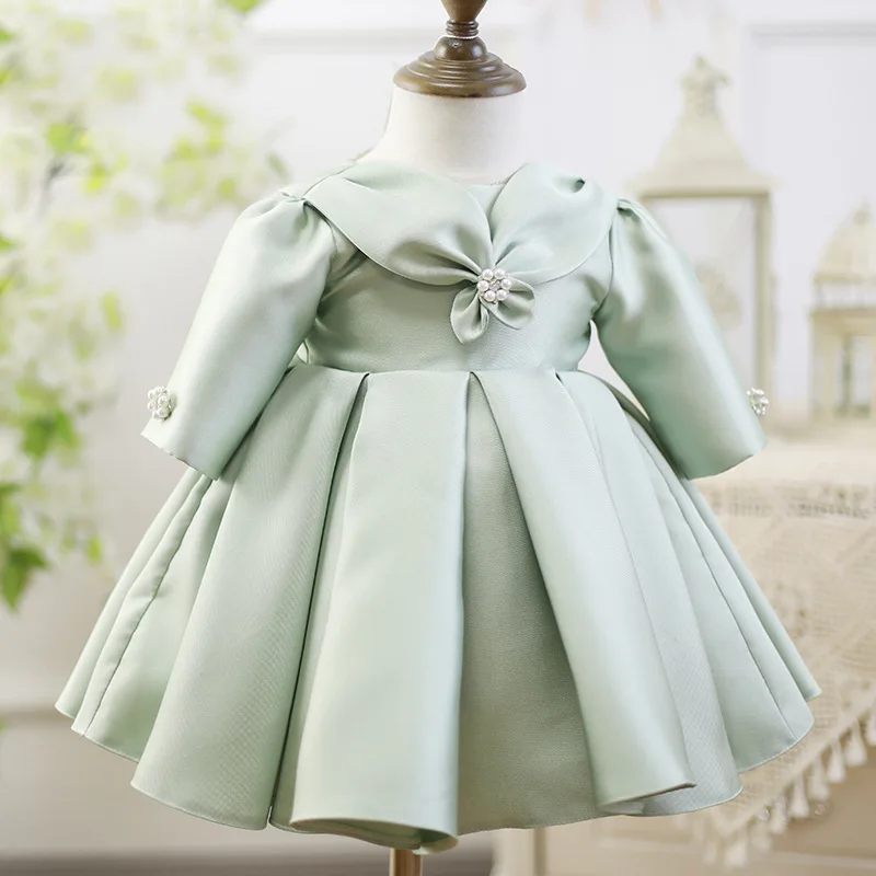 

Teenmiro Flower Girl Elegant Dress Children Birthday Baptism Party Wear Dresses For Kids Big Bow Frocks Girls Boutique Dresses