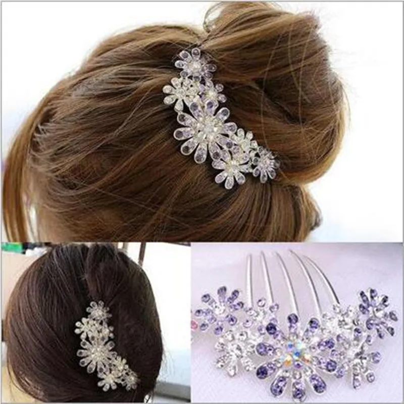 Hairpins for Girls Crystal Flower Hairpin Metal Hair Clips Comb Pin Bridal Bridesmaid Wedding Hairclips orquillas para el pelo | Красота и