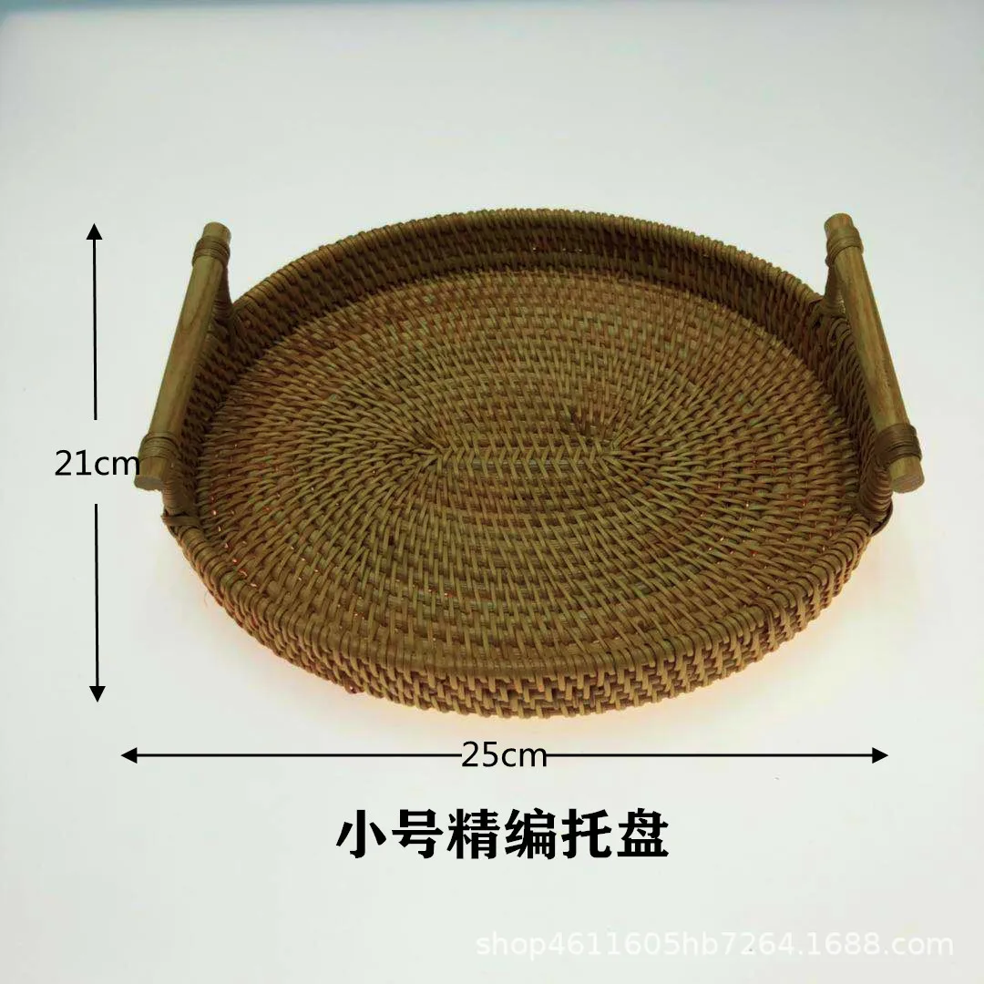 

Vietnamese rattan hand woven basket snack bread picnic basket living room table top storage basket double ear portable basket