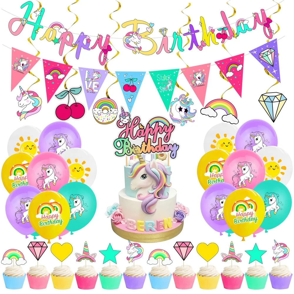 

1st Rainbow Unicorn Theme Party Balloons Unicorn Birthday Decoration Banner Kids Girl Birthday Party Baby Shower Decor Globos