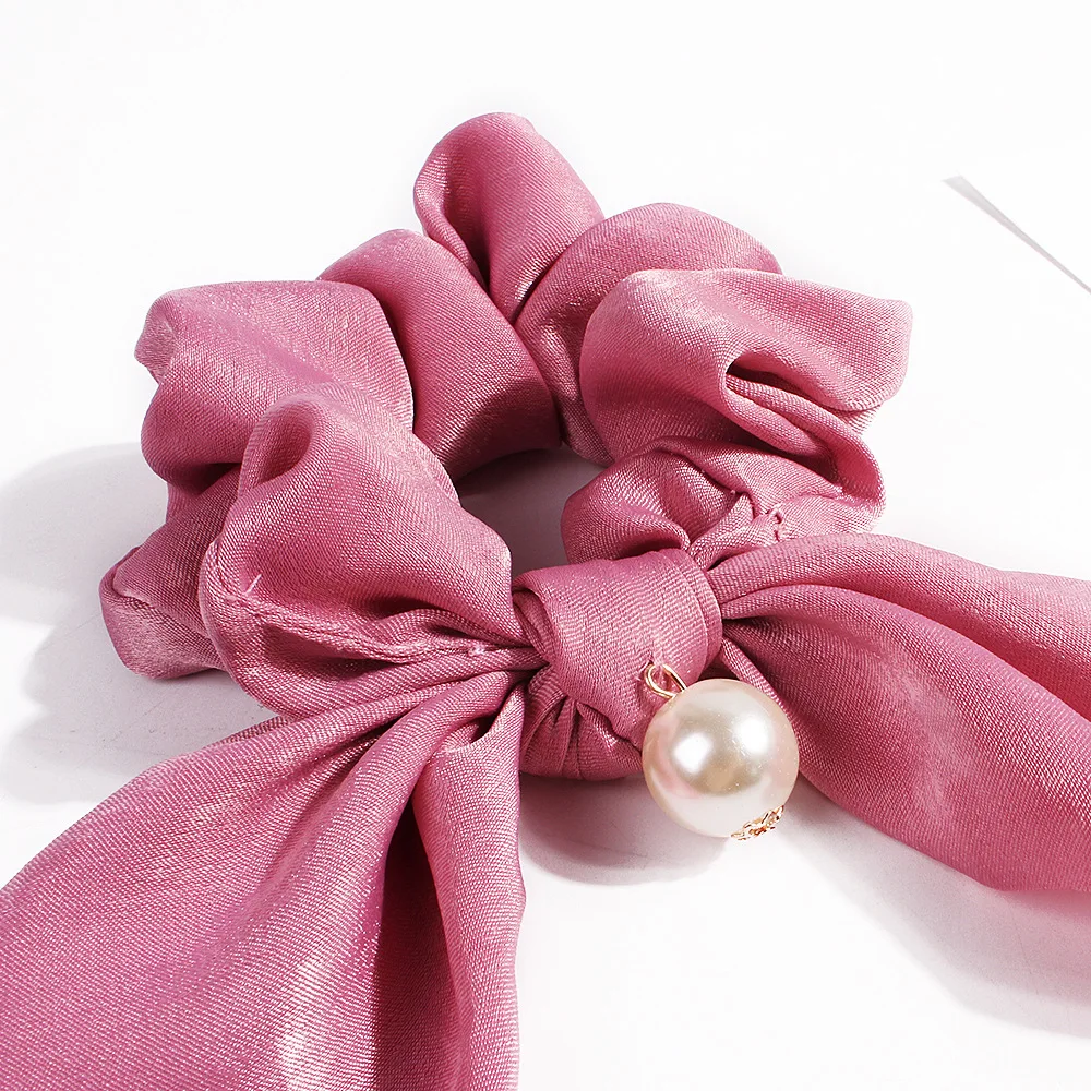 Женские эластичные резинки для волос Однотонные с бантом и жемчугом аксессуары