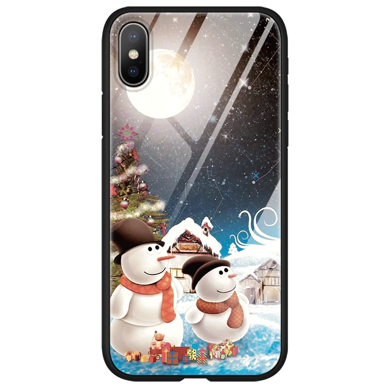 sd2ryue Счастливого Рождества Санта Клаус для iPhone 8 7 6 6S Plus 7Plus роскошный закаленное стекло чехол для iPhone XR 11 Pro XS MAX X Чехол снеговик - Цвет: sd2ryue