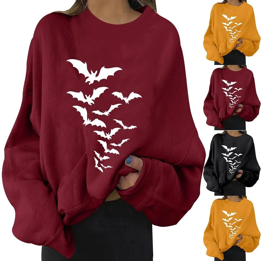 

Autumn and Winter Festival Halloween Women Bat Pumpkin Printed Sweatshirt Female Oversize Loose Pullover Tops