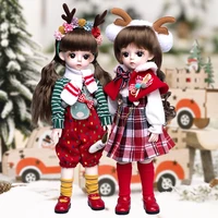 30cm christmas bjd doll 18 joints winter make up diy bjd dolls with red elk suit gifts for christmas handmade beauty toy 16 bjd