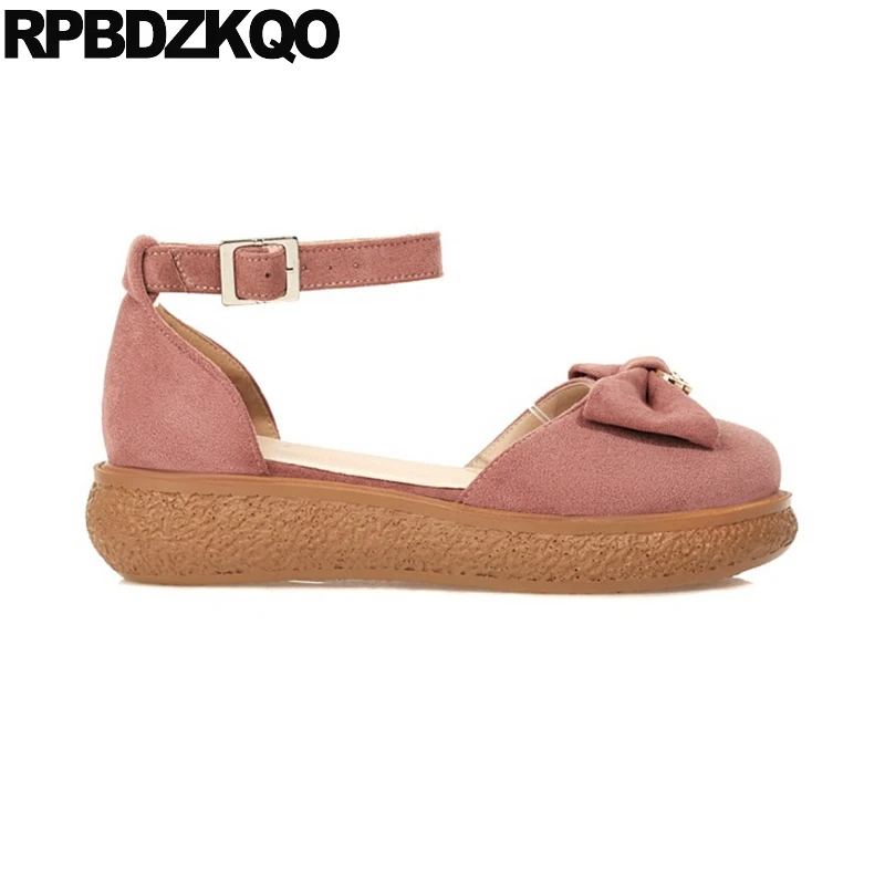 Сандалии женские замшевые на платформе плоская подошва ремешок щиколотке