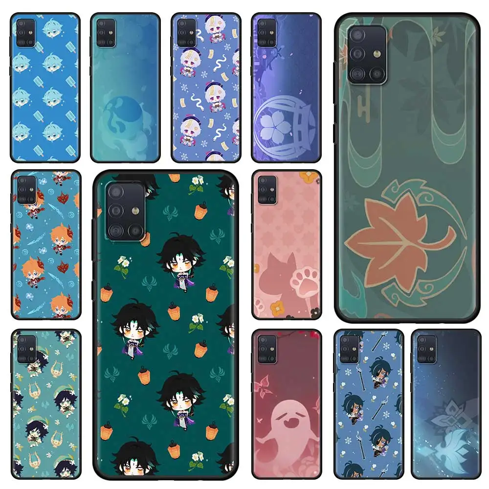 

Cartoon Genshin Impact Silicone Black Phone Case For Samsung Galaxy A32 5G A51 A71 A21s A31 A41 A11 A12 5G TPU Bag Cover Coque