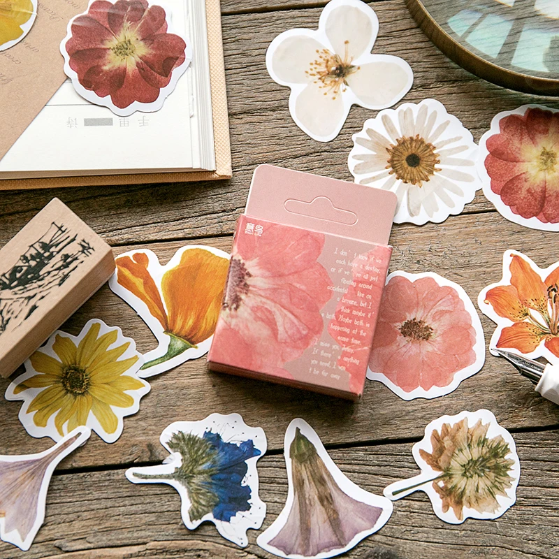 

Retro Memory Flowers Sticky Stickers Color Paper Decoracion Scrapbooking Office Stationery School Supplies Sticker Flakes 45PCS