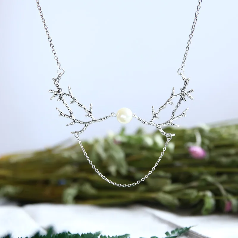 

Twig Necklace, Branch Necklace, Nature Jewelry with Pearl, Woodland Forest, Antlers Necklace, Rustic Style Wedding,Forest Gift