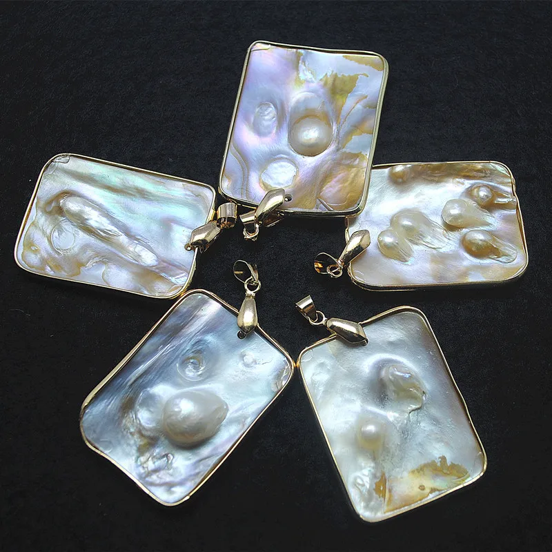 1 шт. подвески с натуральным жемчугом oyster золотого цвета Женские Подвески