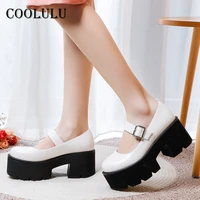 coolulu mary janes shoes women platform high heels buckle chunky heel dress pumps round toe female footwear spring white size 43