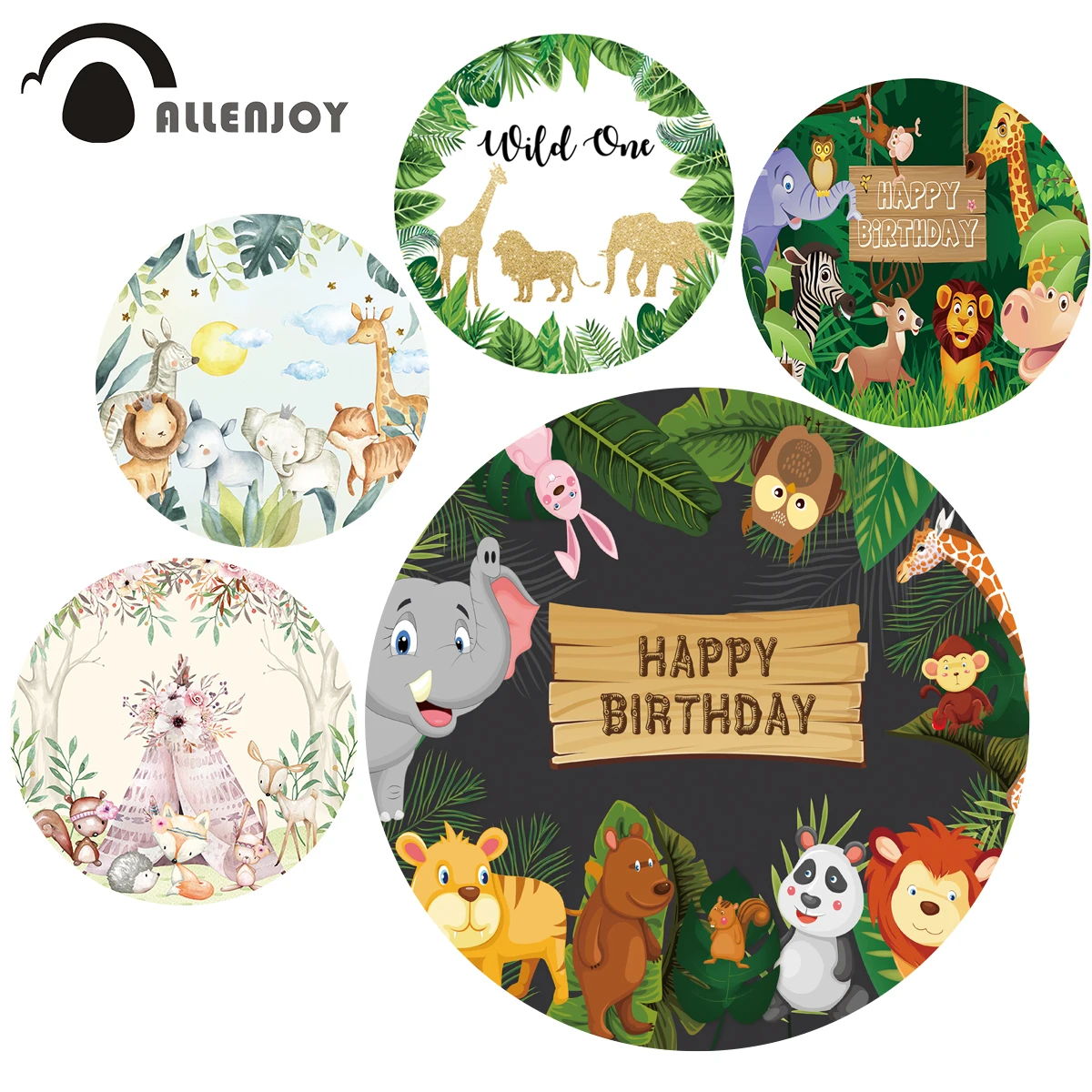 Allenjoy дикий день рождения джунгли Фотофон круг крышка детский душ животные