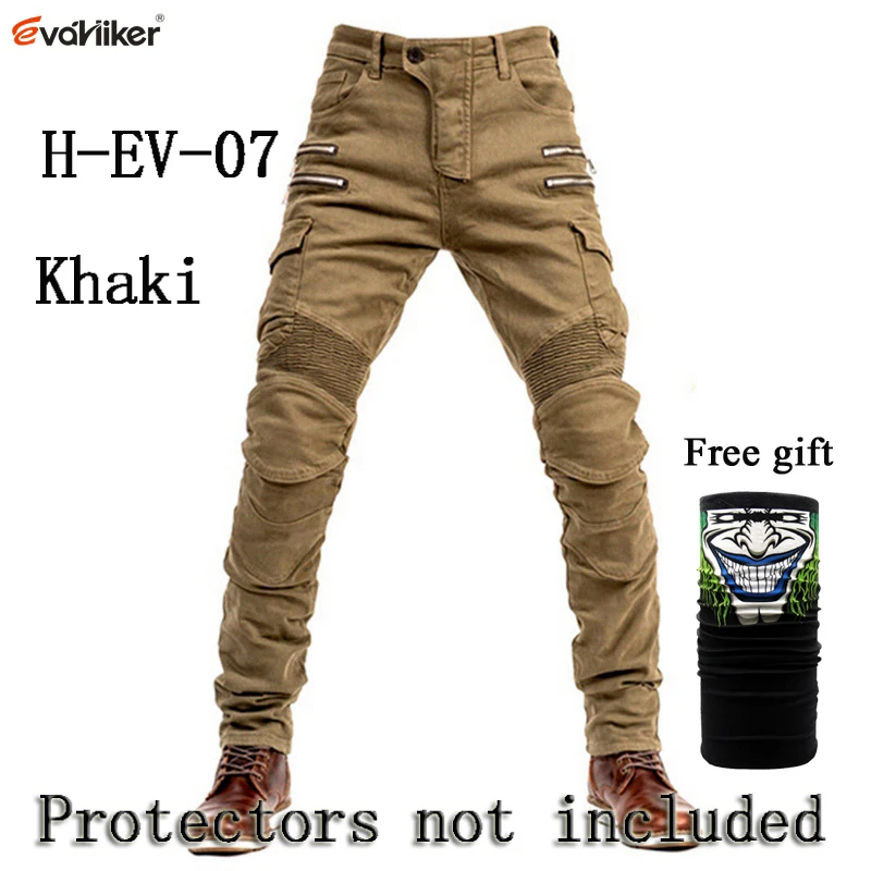H-EV-07 Khaki JeansO Новые мотоциклетные Брюки с карманами на молнии, мужские мотоциклетные джинсы, защитное снаряжение для езды на мотоцикле, мотокросса, 3 цвета - Цвет: H-EV-07 Khaki JeansO