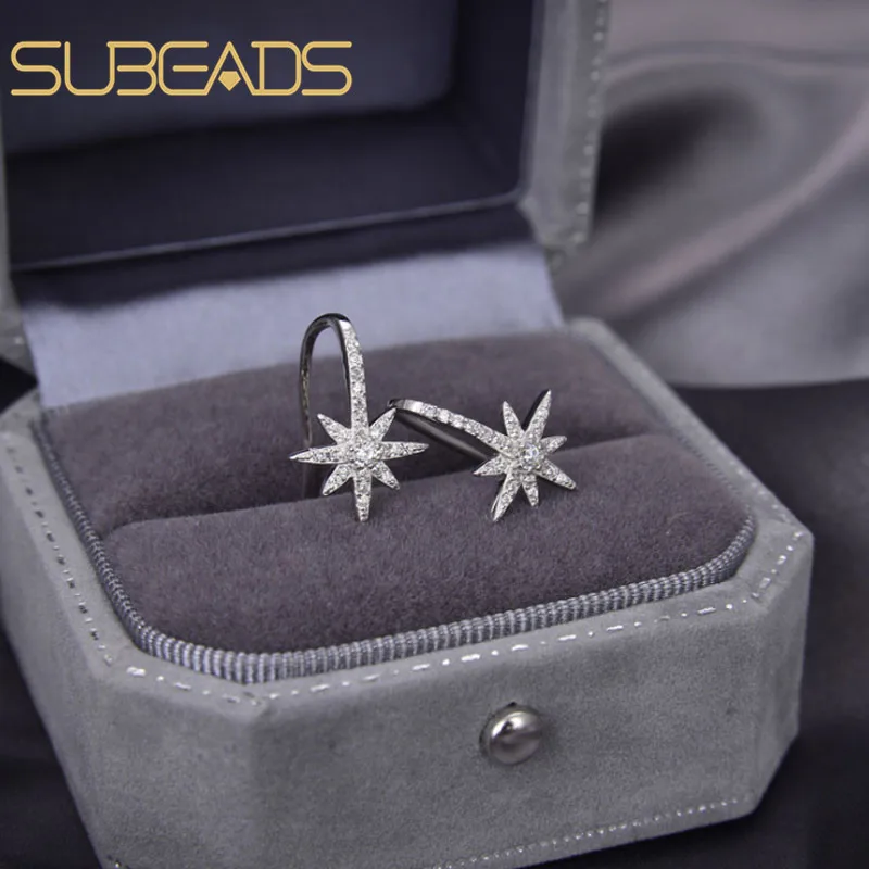 

Subeads реальные 925 стерлингового серебра с украшением в виде кристаллов Циркон гексаграмма серьги гвоздики для женщин, с рисунком «Звезды», «М...