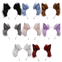 handmade cat faux fur ears headband solid color fluffy plush animal hair hoop anime dress party cosplay costume hair accessories