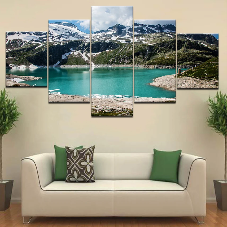 Модульные картины сделай сам 5 шт. HD для гостиной с рамкой Австрийские горы озеро