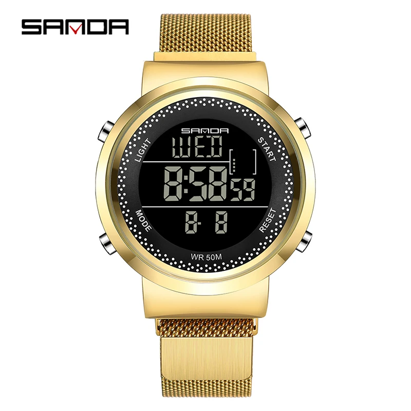 gold for men Женские роскошные розовые золотые светодиодные цифровые часы с магнитной пряжкой, Модный женский браслет, кварцевые наручные часы с сетчатым ремешком, женские часы - Цвет: gold for men