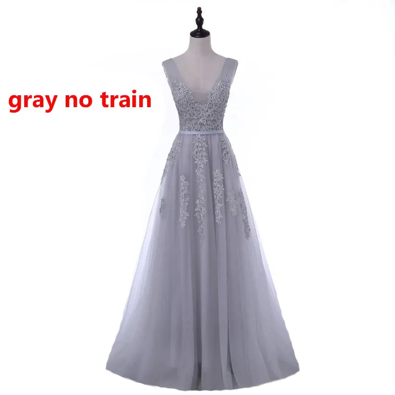 gray no train FADISTEE vestido de festa, милое Розовое Кружевное длинное вечернее платье с v-образным вырезом, вечерние платья невесты, сексуальные платья с открытой спиной и бусинами, платья для выпускного с жемчугом на шнуровке - Цвет: gray no train