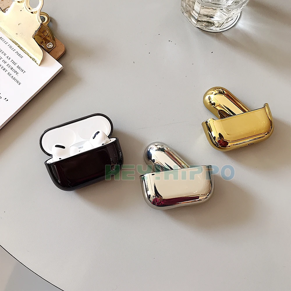 С гальваническим покрытием жесткий корпус наушников оболочка для Apple Airpods Pro защитный чехол роскошный золотой ящик анти-падение Крышка для airpods 2