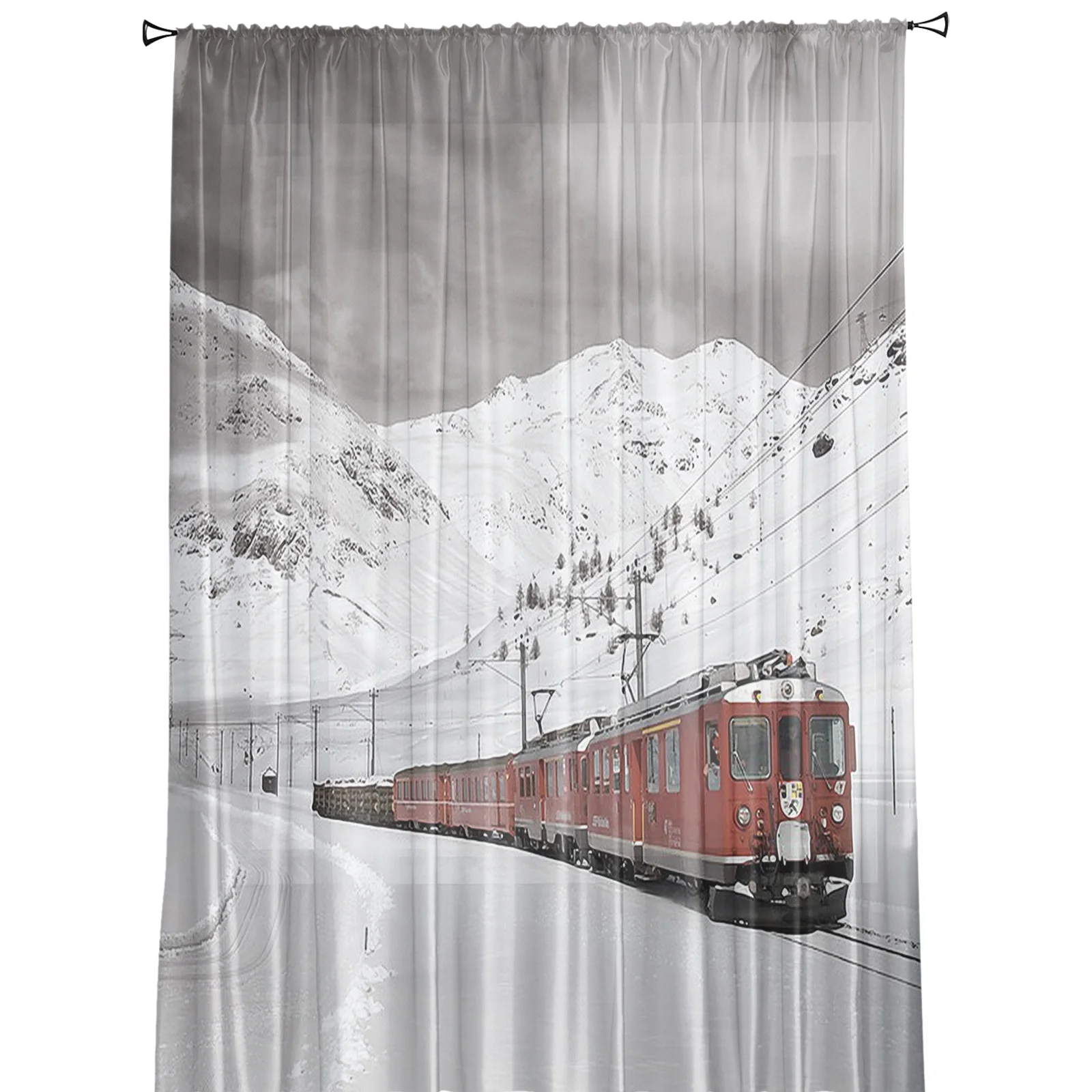 Тюлевые занавески Snow Mountain с красным шлейфом для гостиной спальни прозрачные