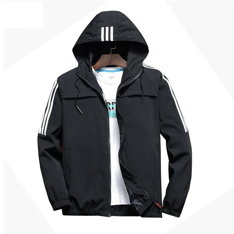 

New Mens Jacket Casual Hooded Spring Autumn Windbreaker Hip Streetwear Male Zipper Jacket Coat Outwear 4XL