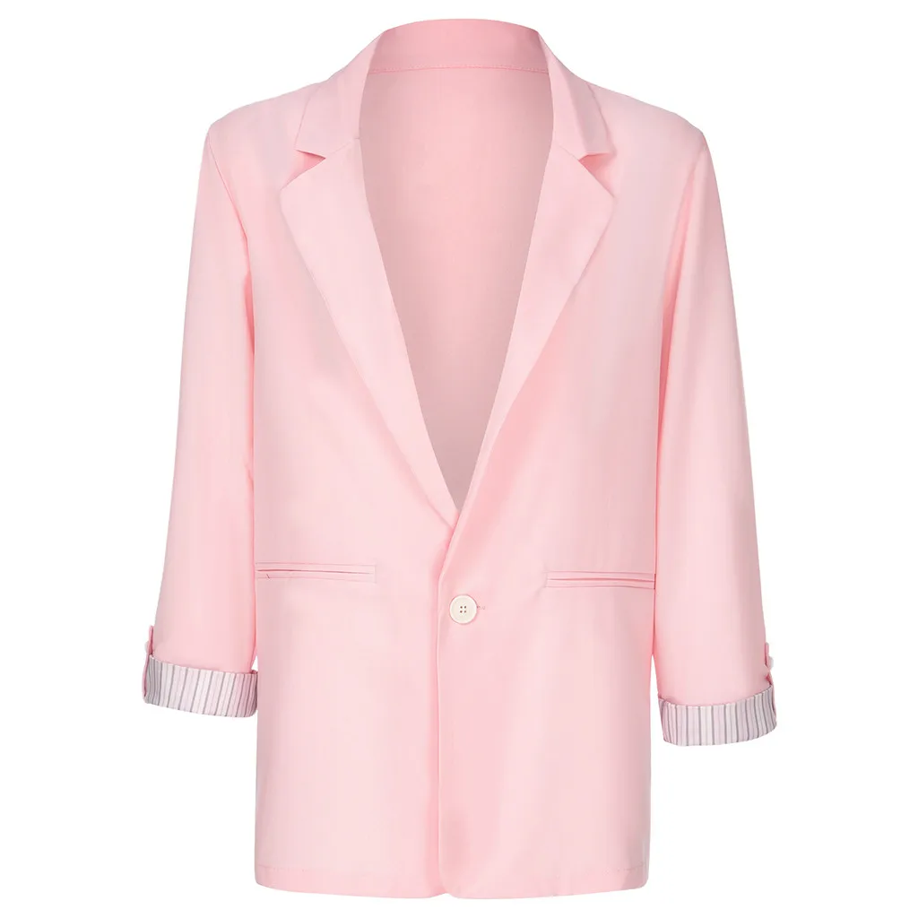 Pink Женский блейзер, пиджак, элегантный, черный, белый цвет, пиджак, Офисная Женская одежда, однотонная верхняя одежда, Женский Повседневный, на одной пуговице, шикарные топы, 19Sep - Цвет: Pink