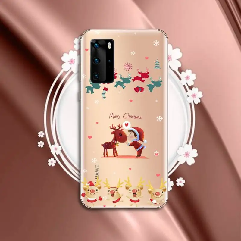 

New Year Merry Christmas Elk Snowflake Phone Case Transparent for Huawei P honor 8 10i 20 30 40 smart 2019