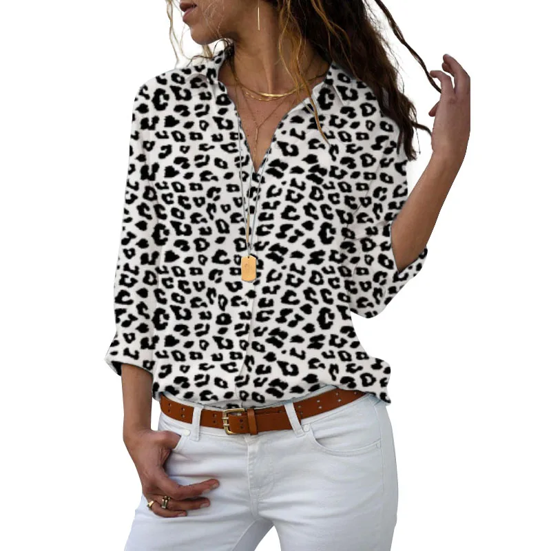 

Summer Long Sleeve Women Blouses Plus Size Turn-down Collar Casual Floral Print Loose Tops Elegant Work Wear Ladies Shirts