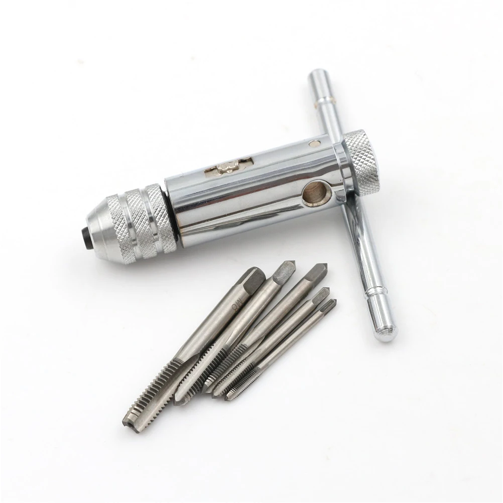 

5Pcs/set Screw Thread Plug Tap Machinist Tool Adjustable M3-M8 T-Handle Ratchet Tap Wrench Machinist Tool