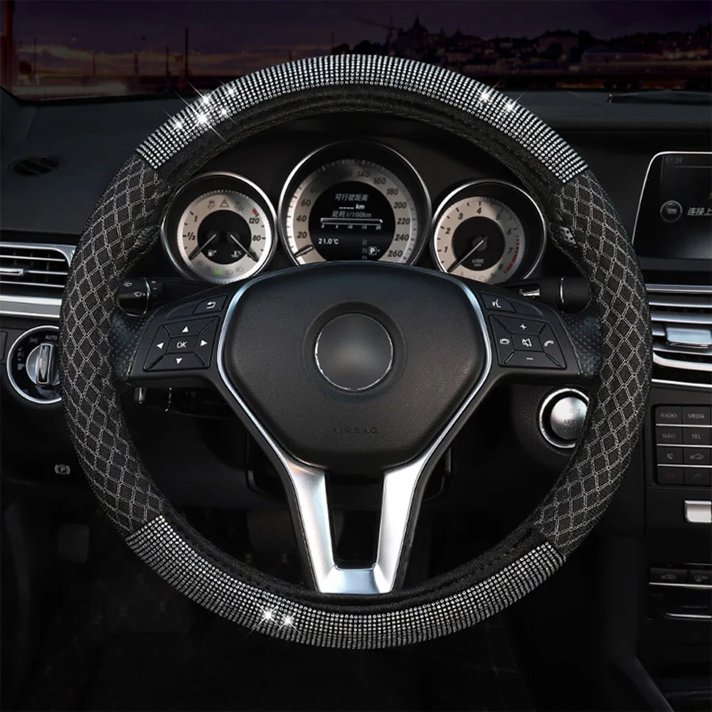 

Four Seasons Universal ice Silk Steering Wheel Cover Bling Bling Crystal car accessories Best Steering wheel covers for you