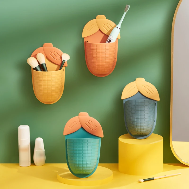 

Cartoon Corn Storage Box Wall Mounted Free Punch Cosmetic Storage Case Bathroom Wall Shelf Small Object Sorting Box Organizer