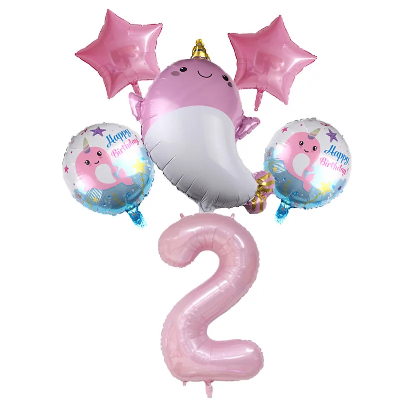 6 шт. розовые синие милые фольгированные воздушные шары в виде Кита жемчужный