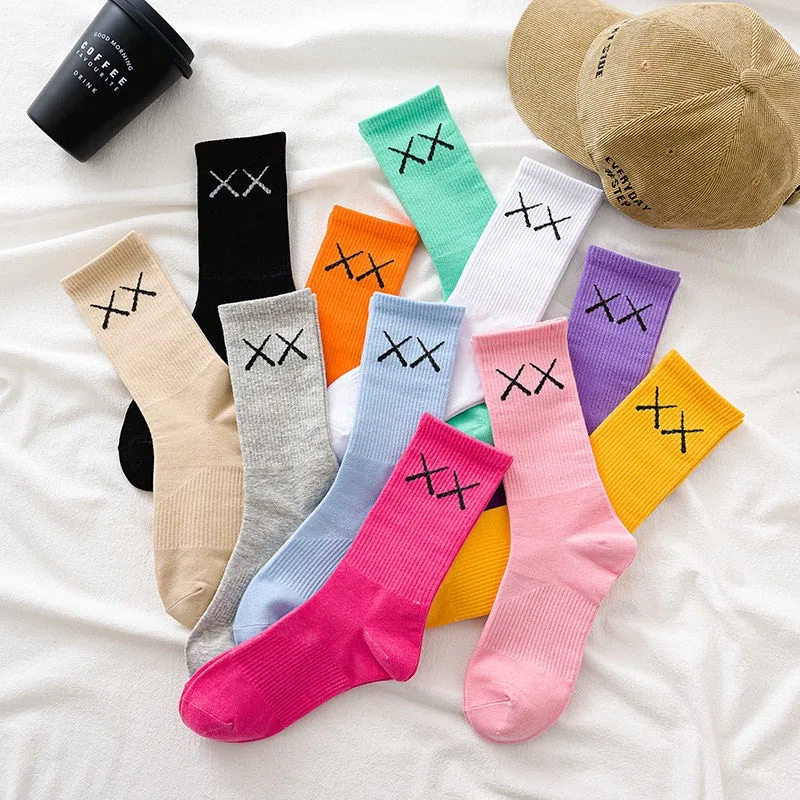 Модные Женские однотонные носки INS весна зима XX Дышащие хлопковые в японском
