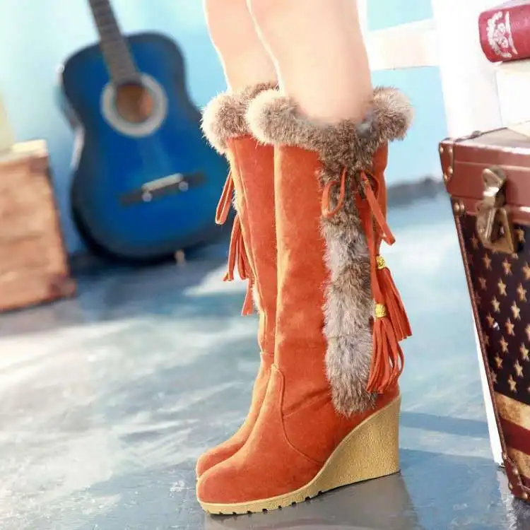 

2022 New Winter New High Tube Mao Mao Tassel Boots Women's Plus Size Warm Wedges Snow Boots Boots Womens Platform Shoes