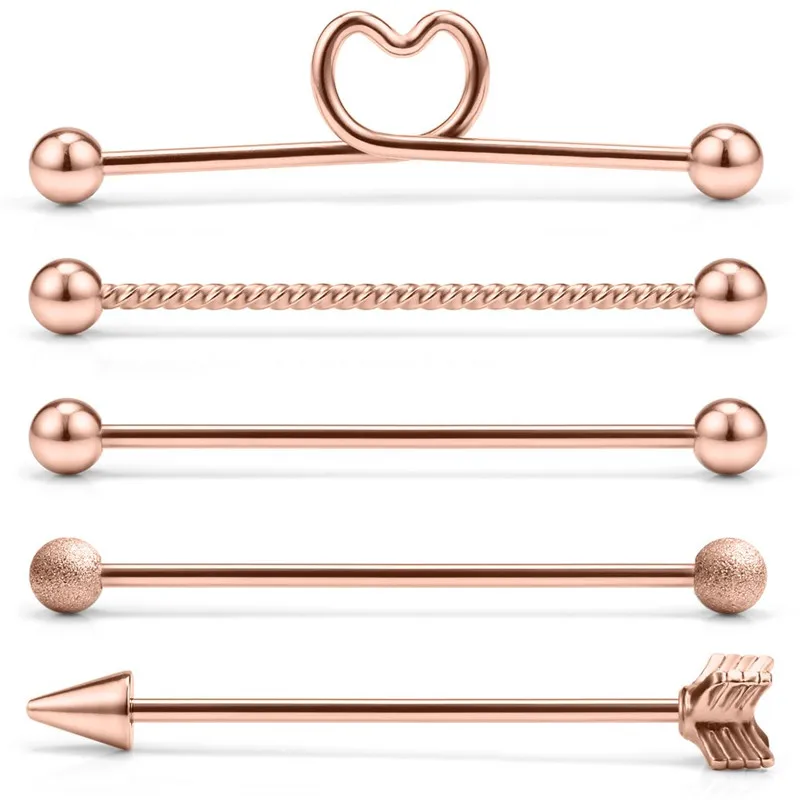 

5PCS 14 Gauge Ball Arrow Heart Braided Bar Industrial Barbell Cartilage Earring Body Piercing Jewelry 1 1/2Inch (38mm)