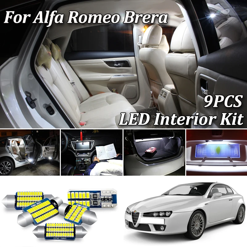 

9Pcs White Canbus Error Free led Car interior lights Kit for Alfa Romeo Brera LED Interior Map Dome Trunk Door Light (2006-2010)