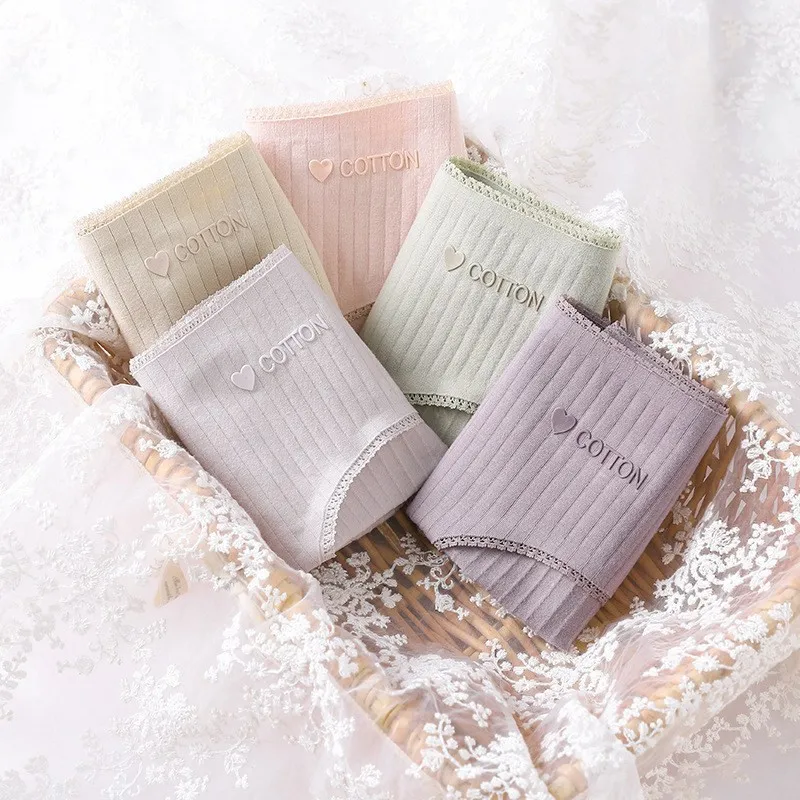 

Women's Cotton Panties Soft Striped Underpants Solid Girls Briefs Sexy Female Lingerie M-XL Mid-Waist Comfort Underwear