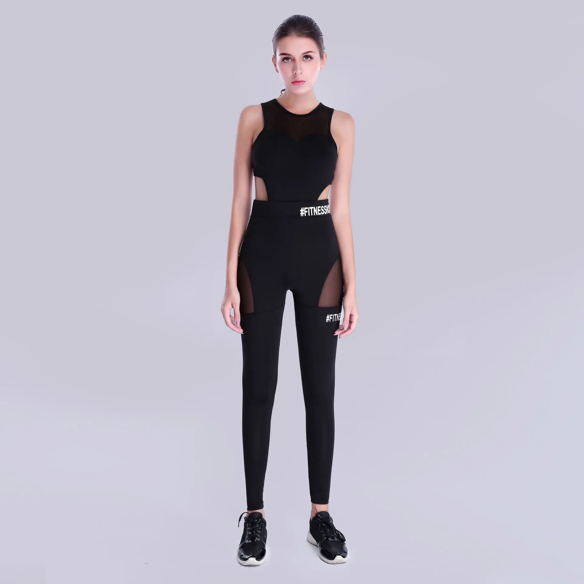 

Women's Yoga Suit Letter Printed Mesh Stitching Sleeveless Sports Jumpsuit Yoga Gym Set Workout Fitness Clothes Tracksuit