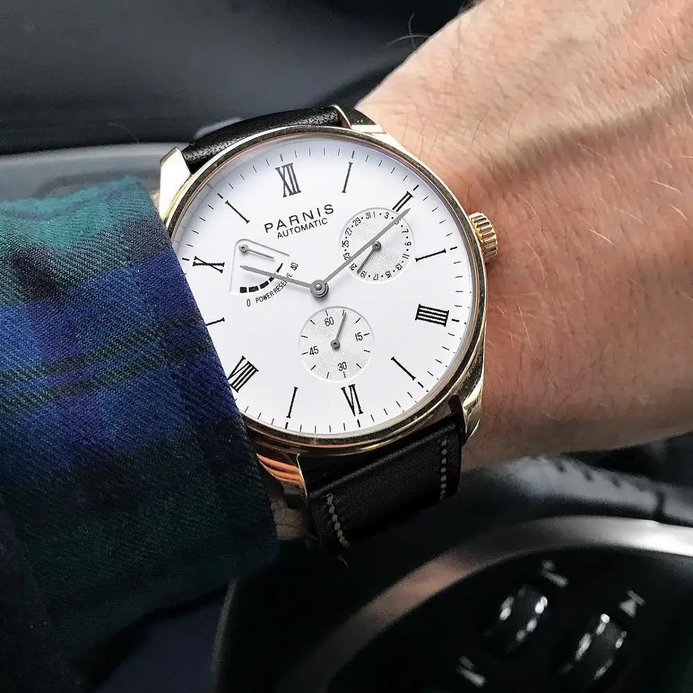 Часы мужские механические с автоподзаводом синим циферблатом и календарем