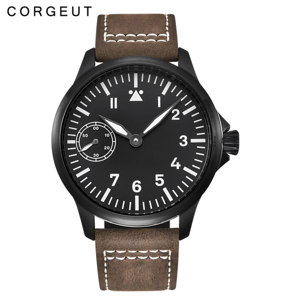 

CORGEUT Sapphire Glass Watch Men's Black Aseptic Dial 316L Luminous Mark Seagull Movement Manual Winding Mechanical Watch 2012B