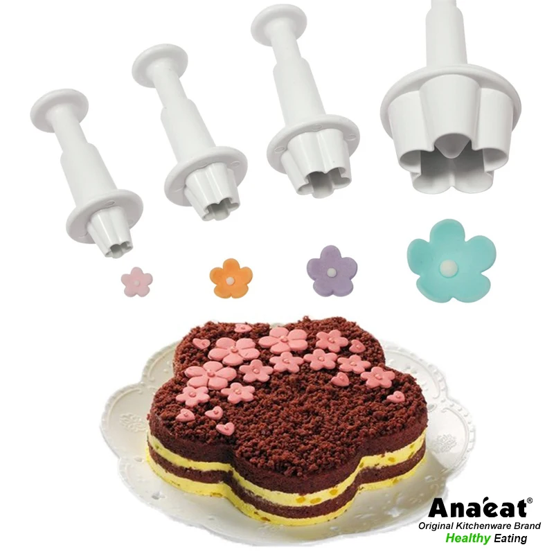 

ANAEAT 4Pcs/Set plum blossom fondant cake spring printing stamper DIY Kitchen Baking Cake Decorating Tools