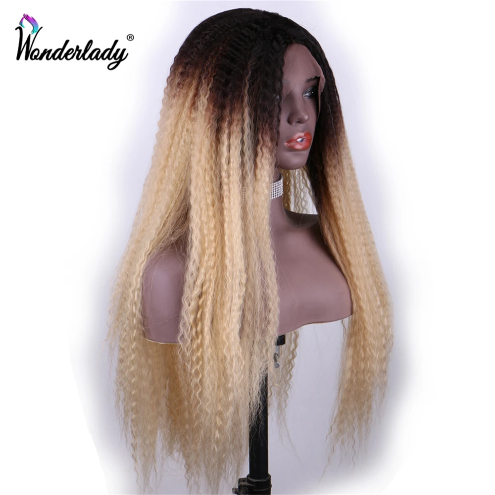 WonderLady длинный кудрявый афро парик яки прямые Ombre блондинка синтетические кружева