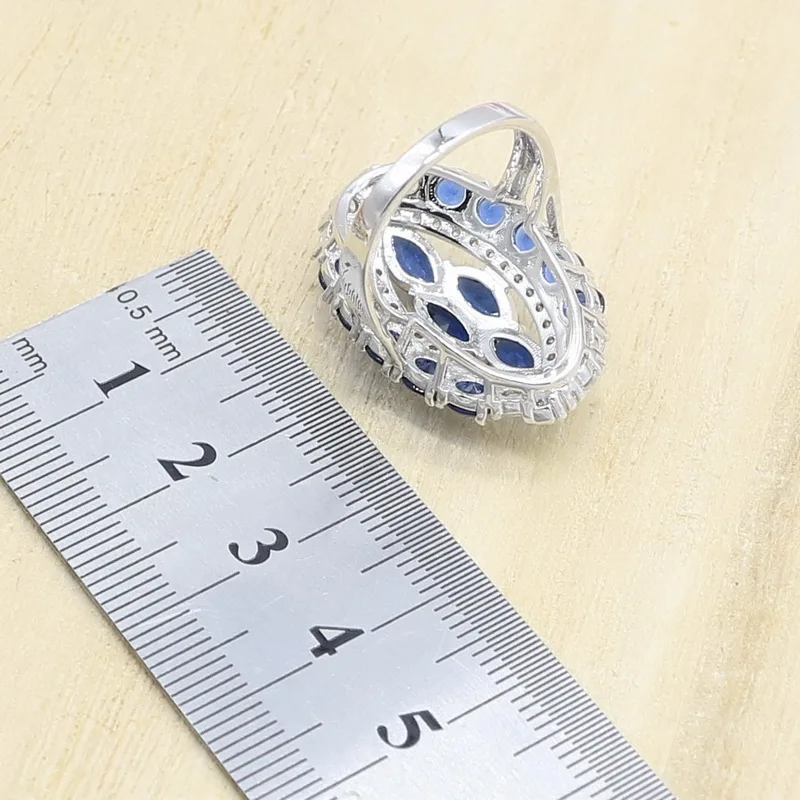 Темно-Синий Циркон Серебряный набор украшений для женщин браслет серьги