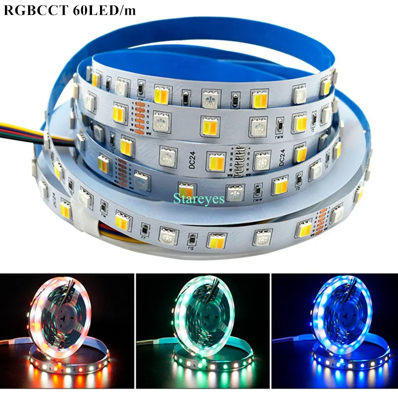 100 шт. SMD5050 DC12V DC24V 60 Светодиодный/м 5 м CCT RGBCCT в 1 светодиодный ленты двойной белый 2