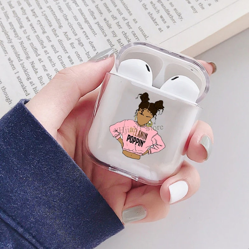 

Fashion Black Girls Earphone Case For Apple AirPods 1 2 Soft TPU Transparent Cover For Airpods Accessories