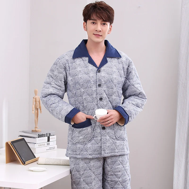 Зимняя Пижама с геометрическим рисунком Мужская Утепленная трехслойная