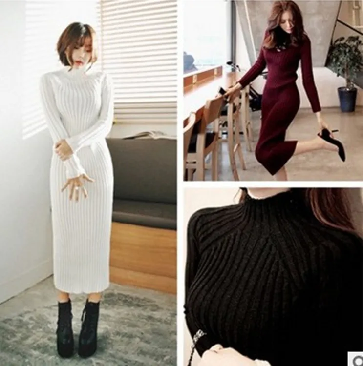Корейский стиль длинный пуловер платье-свитер женская одежда одношаговое